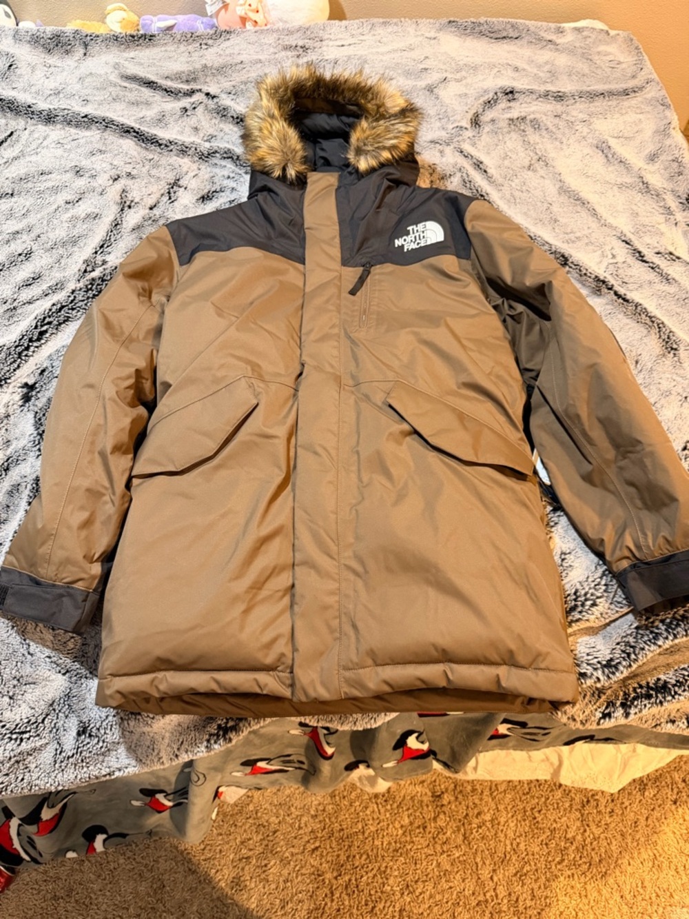 The North Face Brown Down Parka with Faux Fur Tag